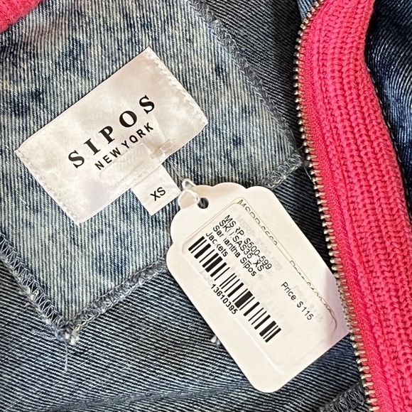 Samantha Sipos Zinna Denim Jean Jacket Knit Hood. Acid Wash Blue XS #902 - Picture 6 of 6